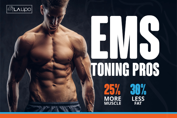 Graphic of man with toned body showing the benefits of LA-EMS Body Sculpting Waltham Abbey treatment