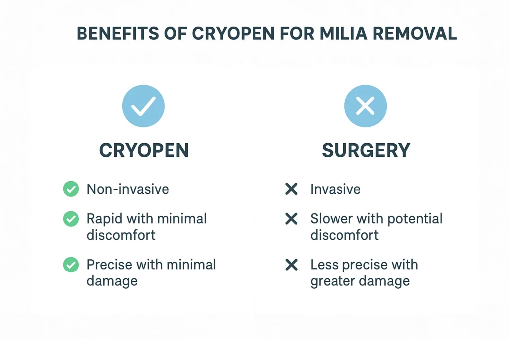Benefits of cryopen for milia removal Waltham Abbey compared to surgical treatments.