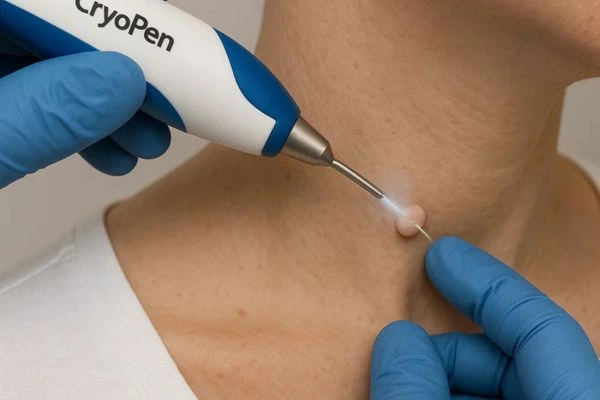 Person receiving cryotherapy Waltham Abbey for skin tag removal