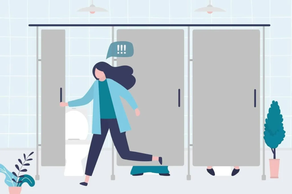 graphic of Urine incontinence Waltham Abbey woman running to the toilet.