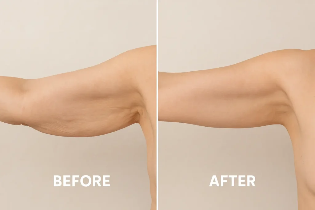 Picture of LA LIPO Waltham Abbey before and after results of skin tightening treatment on the upper arms.