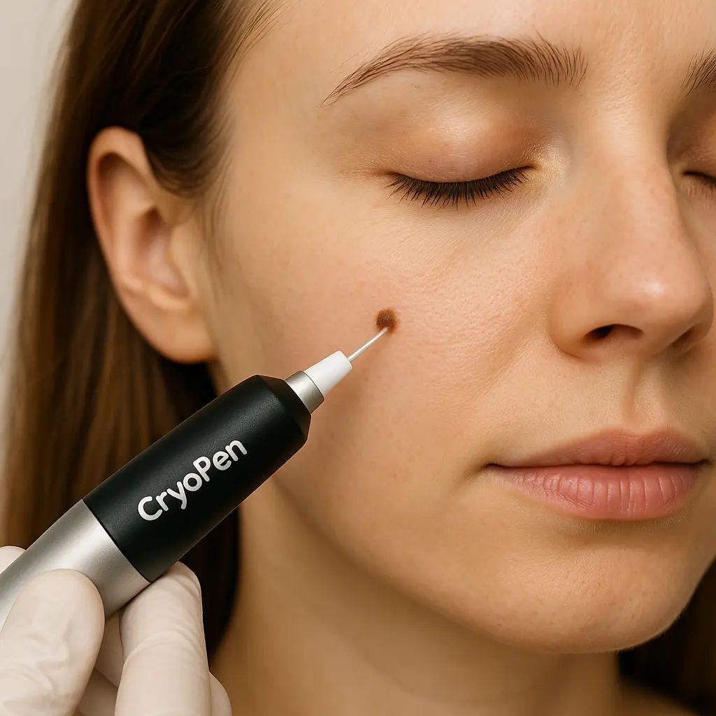 woman receiving facial mole removal Waltham Abbey using cryopen